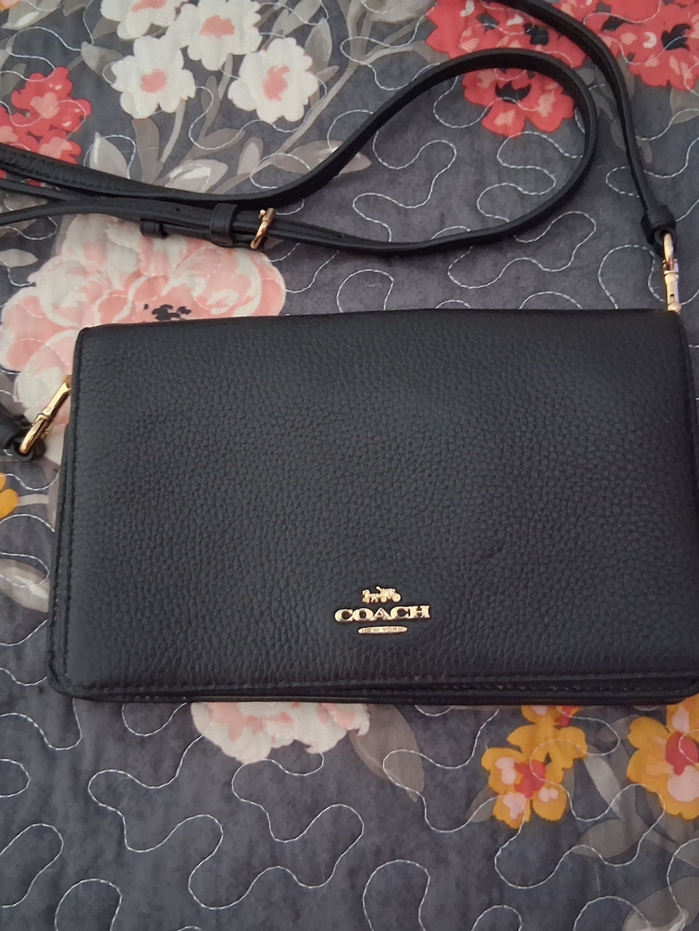 COACH Black Leather Crossbody Wallet